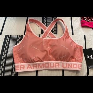 Under Armour sports bra Coral color cross back mid printed